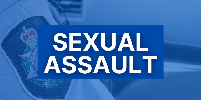 Image that says sexual assault with a picture of a police badge