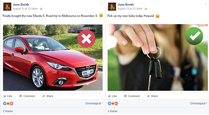 Image comparing two Facebook posts and what information to omit from your social media posts 